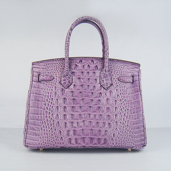 Replica Hermes Birkin 30CM Crocodile Head Veins Bag Purple 6088 On Sale - Click Image to Close